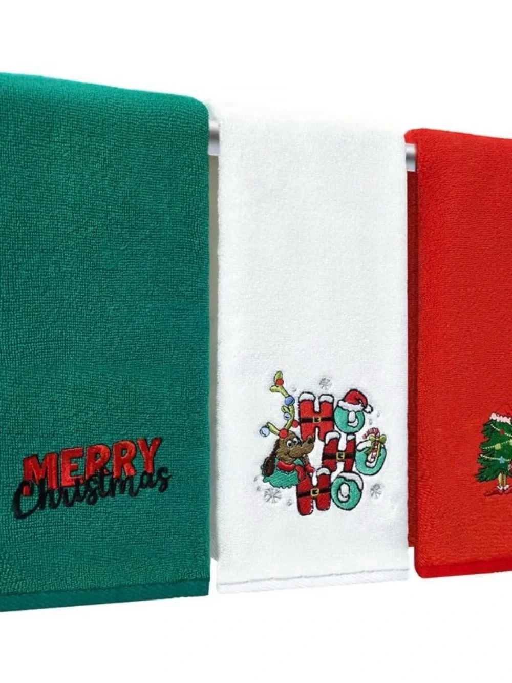 Holiday Kitchen Towels Set of 3 - Green, White & Red - NWOT